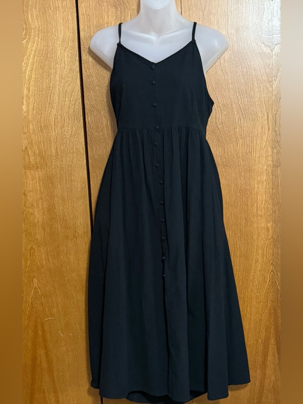 Universal Thread Black Maxi Button-Front Spaghetti Strap Dress